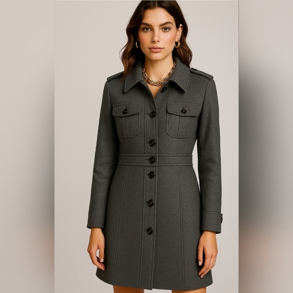 Women's Coat Kenneth Cole Wool Gray Coat Mid Knee Length Size 10 New $370 - Picture 1 of 12